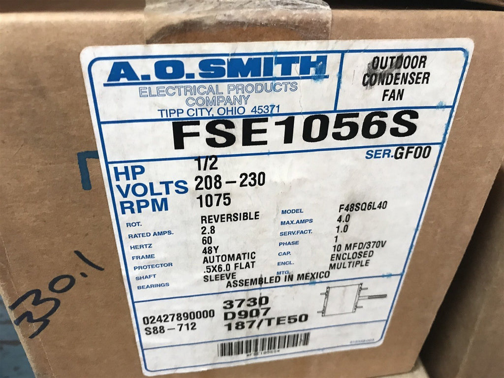 AO SMITH FSE1056S 1/2HP 1075 RPM 208-230V CONDENSER MTR