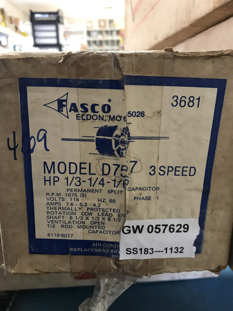 FASCO D757 HP 1/3-1/4-1/6 RPM1075 115V
