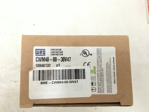 WEG CWM40-00-30V47 Contactr, 3-P N/O, 480VAC, 40A No A C B INC 15HP230V/30HP460V