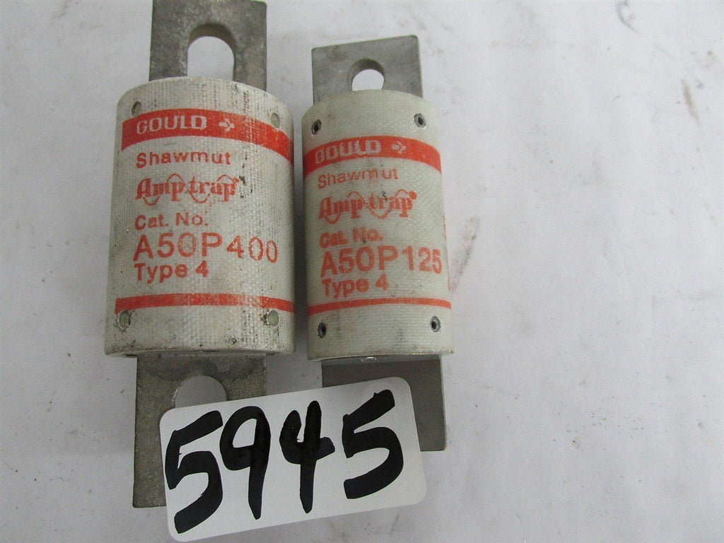 2 GOULD/ SHAWMUT AMP-TRAP FUSE- A50P400 /  A50P125 AMP - TYPE 4 - FORM 101 - NEW