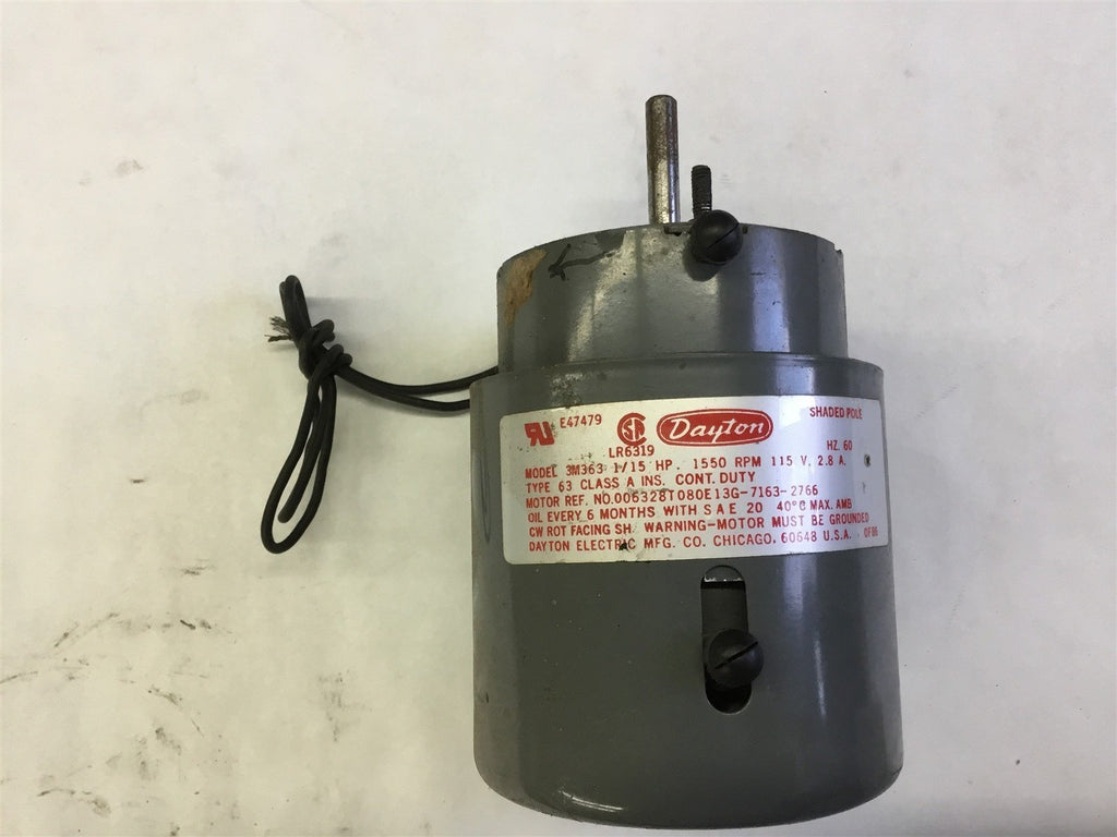 DAYTON 3M363 1/15 HP 1550 RPM, 115 VOLTS, 2.8 AMP, SHADED POLE MOTOR