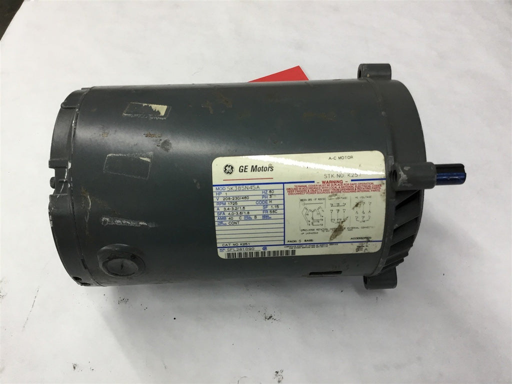 GE 5K38SN45A 1 HP AC MOTOR 208-230/460 VOLTS, 1725 RPM, 4P, 56C FRAME 3 PHASE