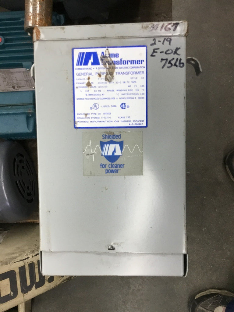 ACME T-2-530?? 5 KVA TRANSFORMER 240X480 PRI, 120/240 SEC SINGLE PHASE