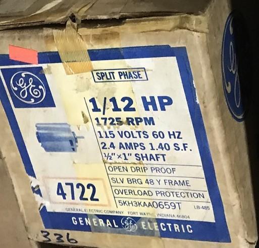 GE 4722 ELECTRIC MOTOR 1/12 HP, 1725 RPM