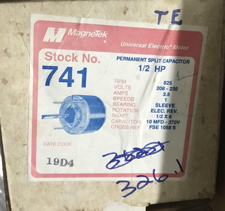 MAGNETEK UNIV ELEC 741 MOTOR 1/2 HP 825RP, 208-230V 3.5AMP