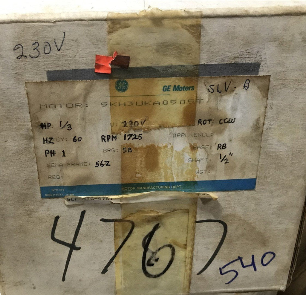 GENERAL ELECTRIC 5KH3UKA0505 4767 T 1/3HP 60HZ 1PH 230V 1725RPM 3.2A 1SF