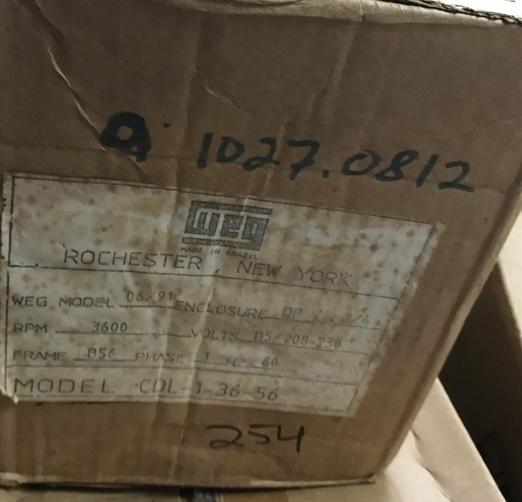 WEG CDL-1-36-56 MOTOR 3600RPM 115/208-230V B56 FR 1 PH 60HZ 3/4HP