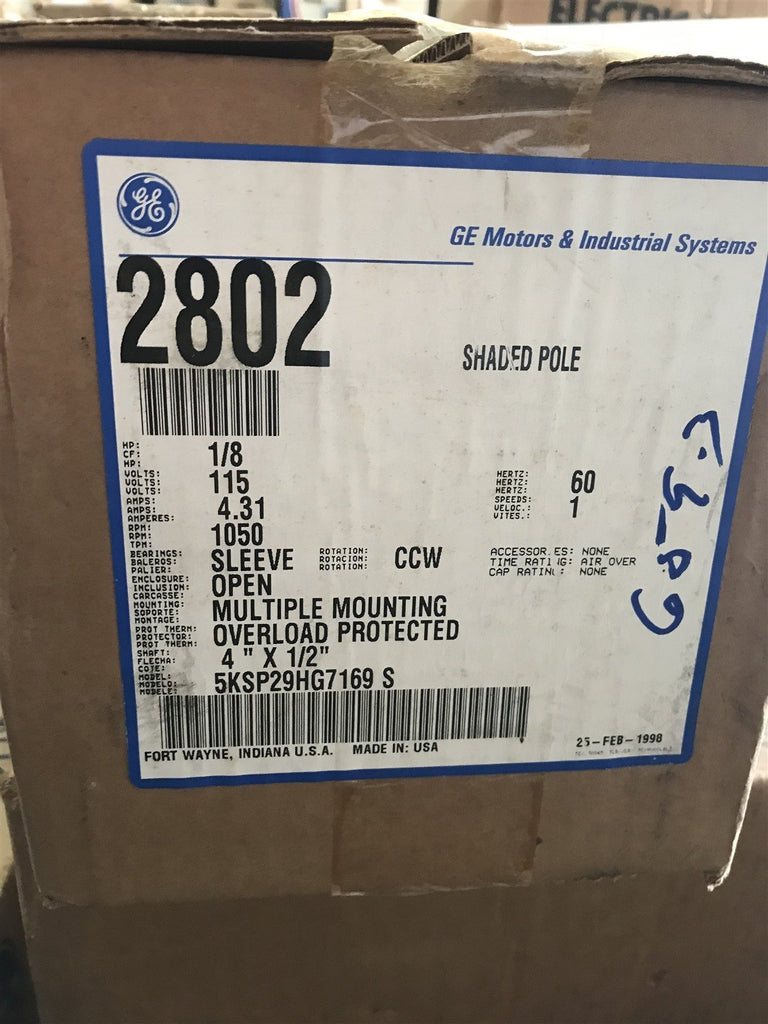 GENERAL ELECTRIC 2802 MOTOR 1/8 HP 1050 RPM
