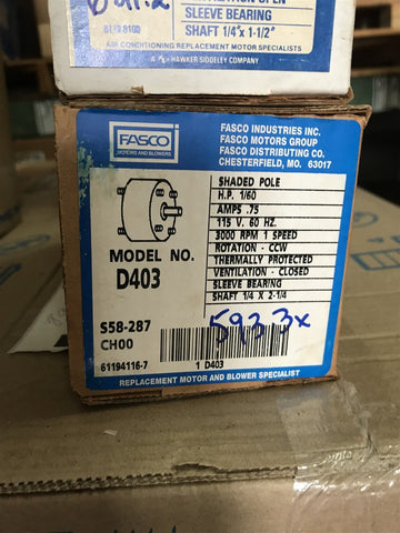 FASCO D403 HVAC Motor 1/60 HP 3000RPM 115V 3.3