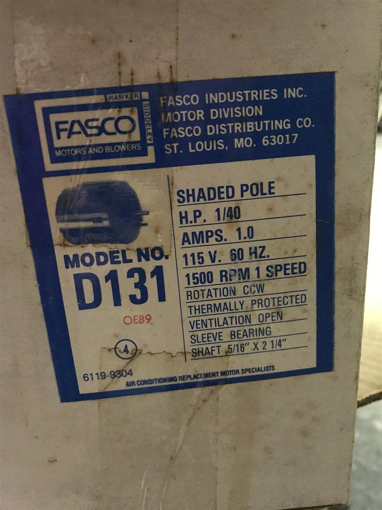 FASCO D131 ELECTRIC MOTOR 1/40 HP 115V PART# 71635079