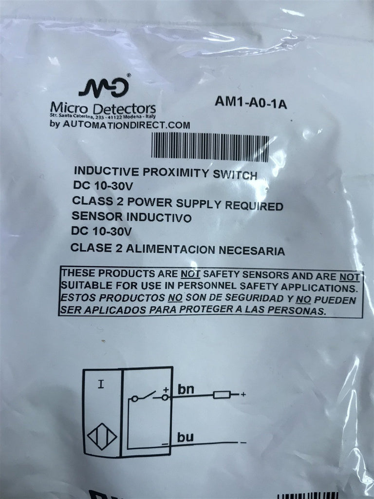 MICRO DETECTORS INDUCTIVE PROXIMITY SWITCH AM1-A0-1A DC 10-30V CLASS 2 POWER SUP