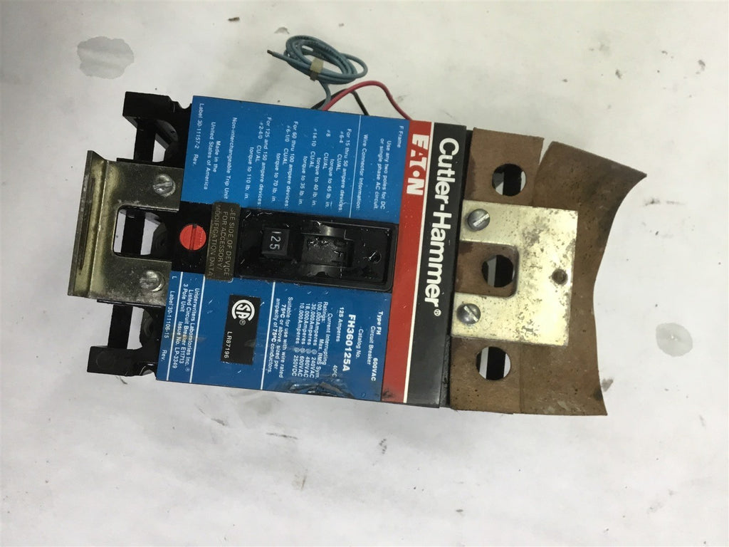 EATON CUTLER-HAMMER FH360125A 600 VOLT 3 POL CIRCUIT BREAKER 125 AMP