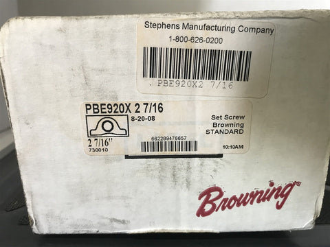 BROWNING PBE920 Series Ductile Iron Tapered Roller Pillow Block 2 7/16 SHAFT