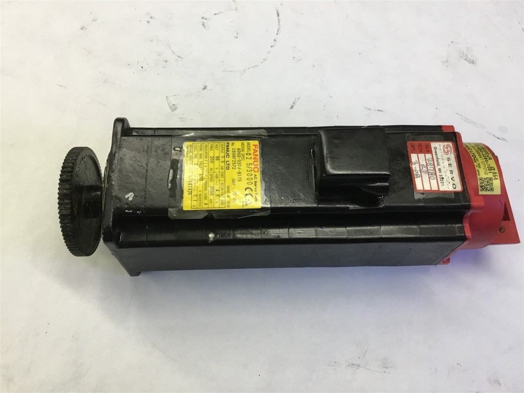 FANUC A06B-0374-B175 AC SERVO MOTOR 0.5 KW 66 VOLTS, 4.5 AMP, 200 HZ, 3000 RPM