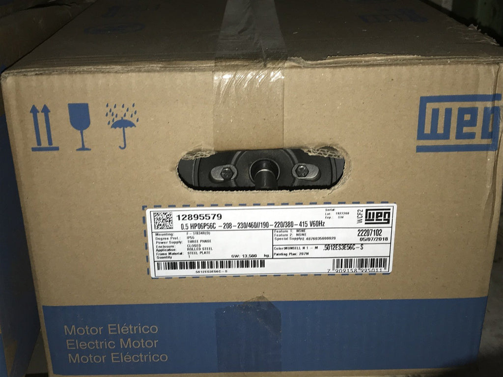 WEG 12895579 Rolled Steel 0.5 HP 6P 56C 3Ph 208-230/460/190-220/380-415 V 60 Hz