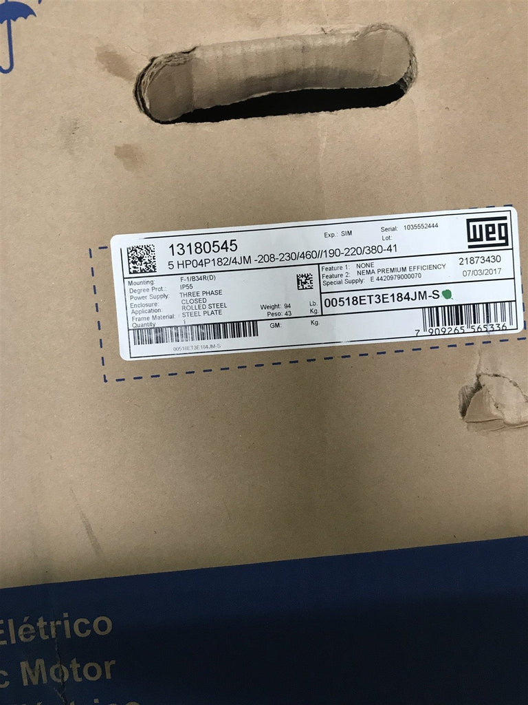 WEG 00518ET3E184JM-S 5HP 208-230/460//190-220/380V 3PH