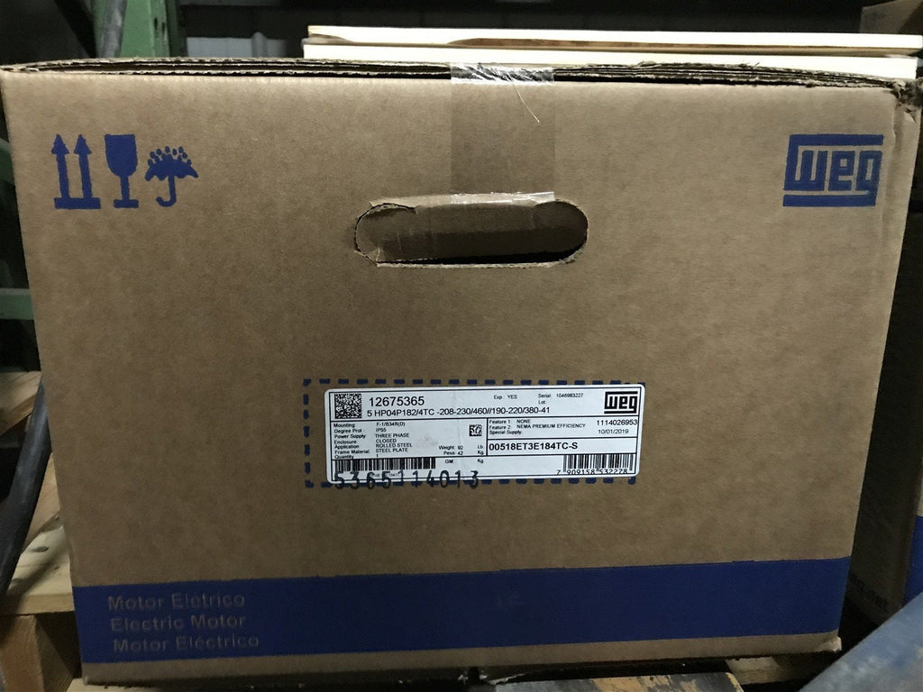 WEG 00518ET3E184TC-S 12675365 MTR 5 HP 4P 3Ph 208-230/460/190-220/380-415V 60Hz