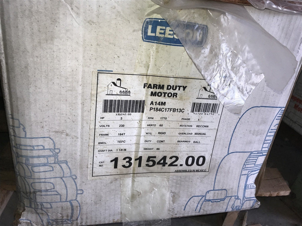 LEESON 131542.00 FARM DUTY MOTOR 3HP 1740RPM 230V 1PH 60HZ