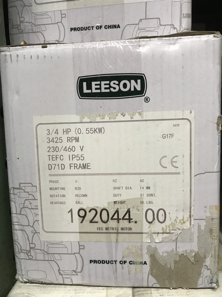 LEESON 192044.00 3/4HP 3400/2780RPM 230/460V 3PH 60/50HZ 55KW