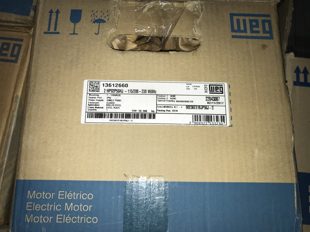 WEG 00236ES1BJP56J-S 13612660 2 HP 2P 56HJ 1Ph 115/208-230 V 60 Hz