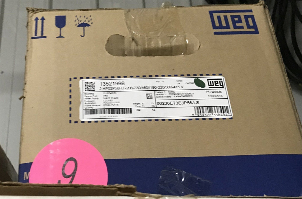 WEG 00236ET3EJP56J-S 135219982 HP 2P 56HJ 3Ph 208-230/460//190-220/380-415 V