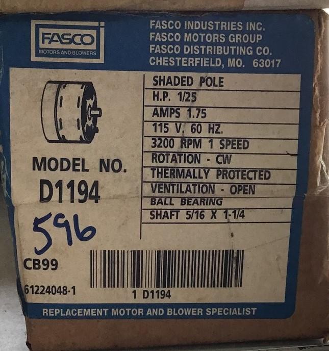 FASCO D1194 MOTOR 1/25 HP SPLIT PHASE 3200 RPM 115V