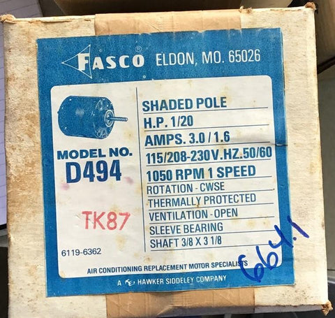 FASCO D484 MOTOR 1/20 HP 1550 RPM