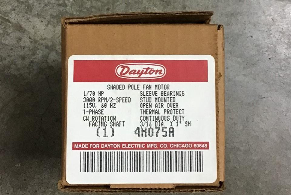 DAYTON 4M075A FAN MOTOR 115 V 60 HZ 1/70 HP 3000 RPM 2 SPEED 1 PH