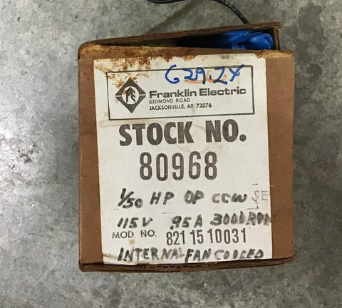 FRANKLIN ELECTRIC 80968 MOTOR 1/50 HP 115V .95 A 3000 RPM