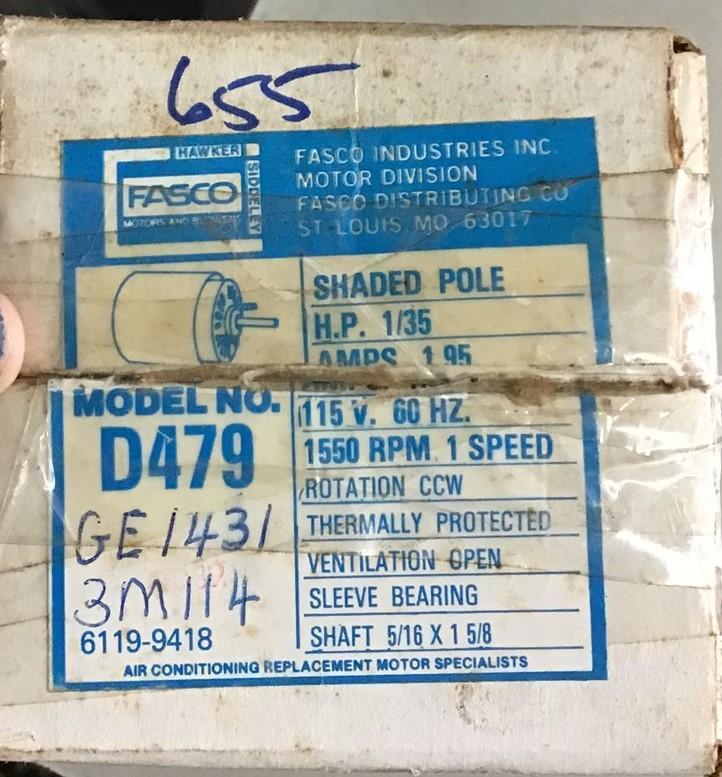 FASCO D479 MOTOR 1/35 HP 115 V 60HZ 1550 RPM 1 SPD