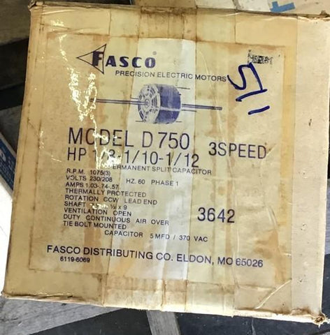 FASCO D750 MOTOR 1/8 1/10 1/12 HP 208-230V 1075 RPM