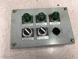 3 PILOT LIGHTS , 2 SELECTOR SWITCHES MOUNTED IN HOFFMAN E-6PB ENCLOSURE