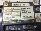 SQUARE D 8536 SC03 NEMA SIZE 1 STARTER 460 V @10 HP 120 VOLT COIL