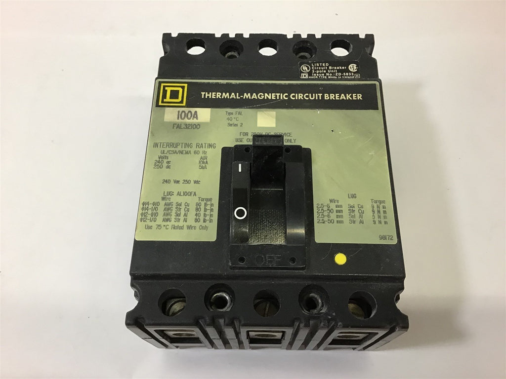 SQUARE D FAL32100 100 AMP CIRCUIT BREAKER