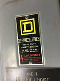 SQUARE D HU361AWK HEAVY DUTY SAFETY SWITCH 30AMP 600V AC 30HP MAX 3PH SER E1