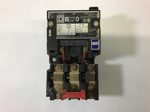 SQUARE D 8536 SB02 NEMA SIZE 0 STARTER 5 HP 460 VOLTS, 120 VOLT COIL STARTER