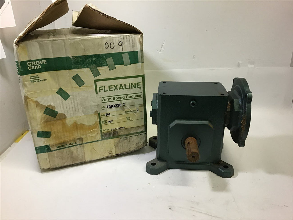 grove gear GROVE GEAR FLXALINE TMQ220-2 LEFT ANGLE GEAR REDUCER .491 HP 50:1 RATI –  BME Bearings and Surplus