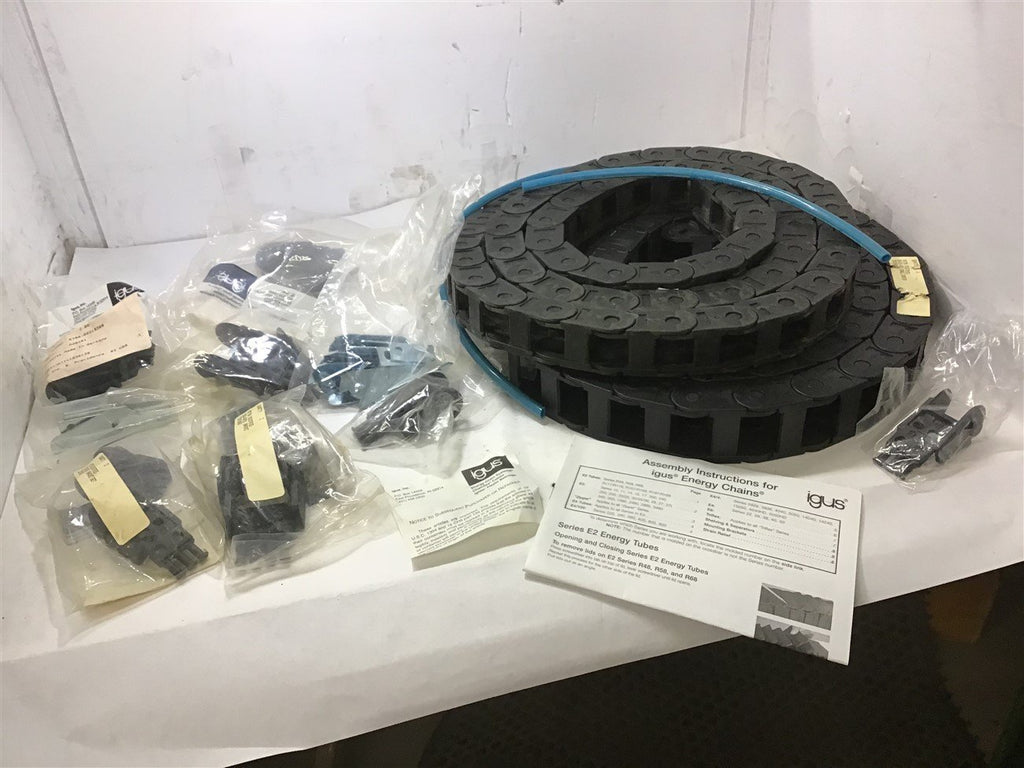 IGUS ENERGY CHAIN LOT OF 2- 9'3" AND 8'6" CABLE TRACK 200-03-100 WITH BRACKET