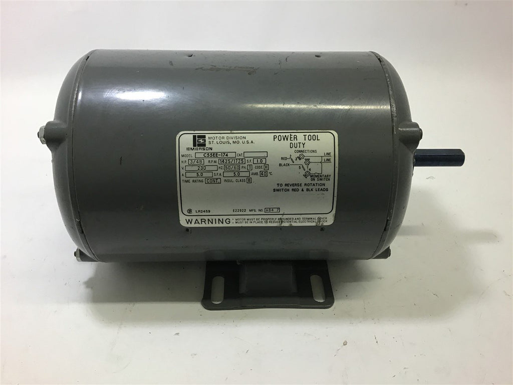 EMERSON C55EE-174 3/4 AC MOTOR 230 volts 1725 Rpm Single Phase