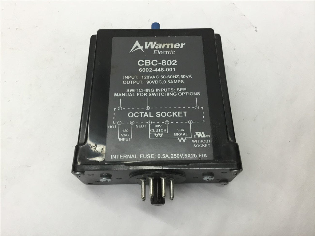 Warner Electric CBC-802 Power Supply Relay 120 Vac 50 VA 90 Vdc Output