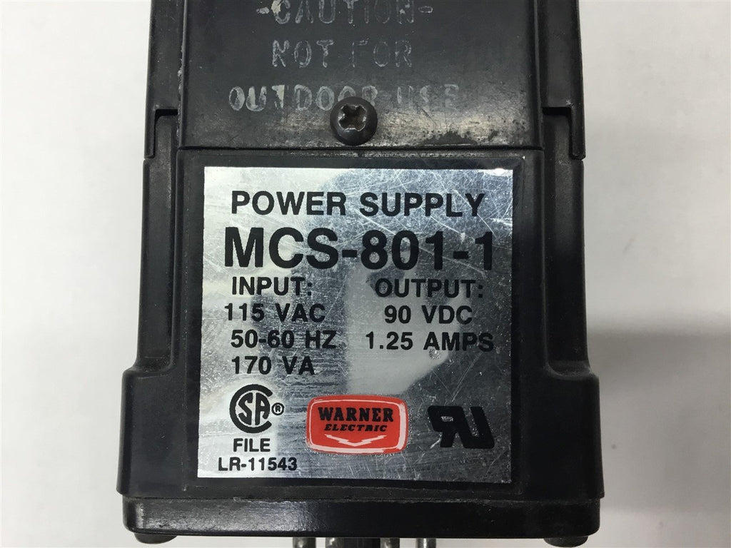 Warner Electric Power Supply MCS-801-1 115 Vac Input 90 Vdc Output