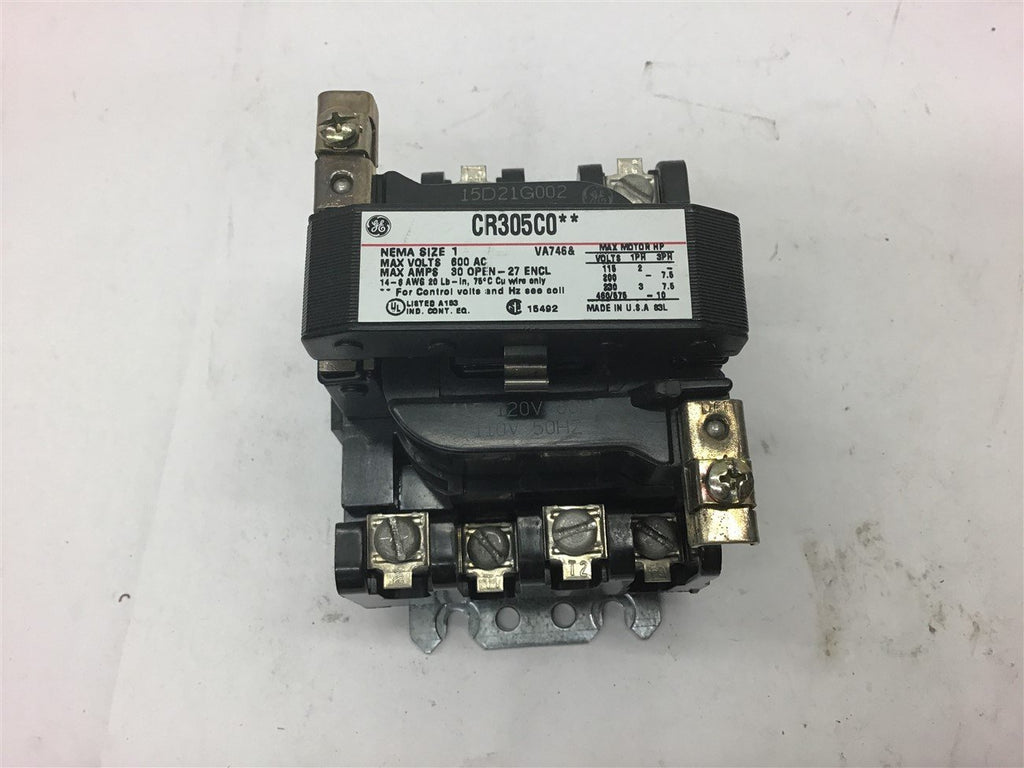 GE CR305C0 Nema size 1 Starter 460 volts @ 10 Hp 115/120 Volt Coil