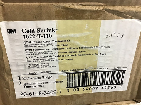3M Cold Shrink 7622-T110 QTIII Silicone Rubber Termination Kit