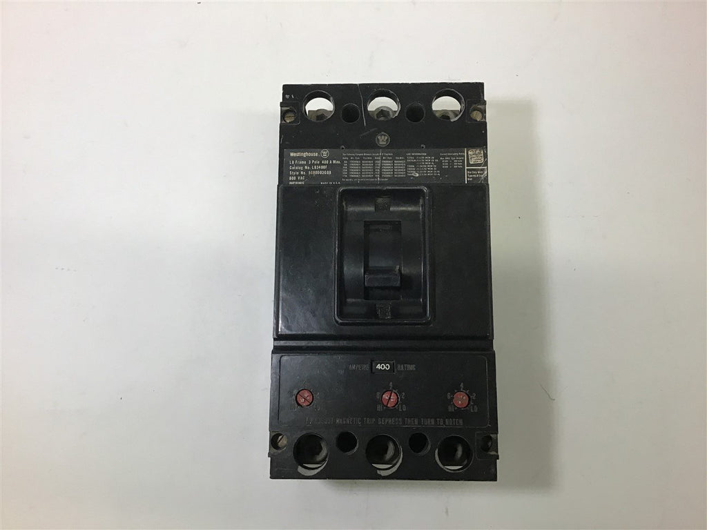 Westinghouse LB3400F Circuit Breaker LB Fr 3 P 400 A 600 VAC
