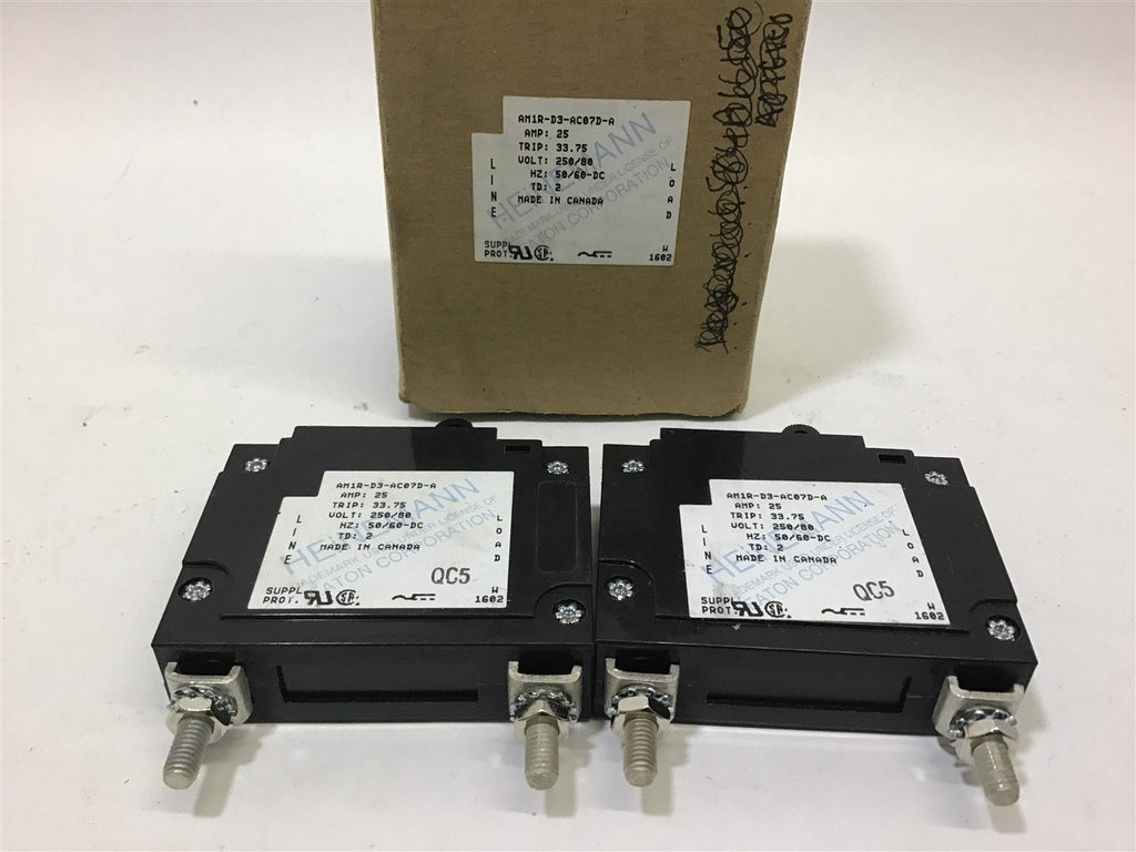 Heinemann AM1R-D3-AC07D-A Single Pole Breaker 25 Amp 250 Volts