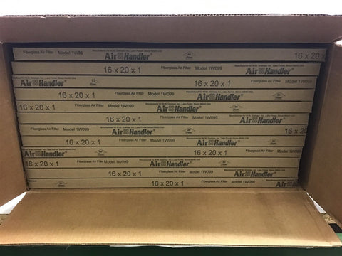Air Handler 1W099 16x20x1 FiberGlass Air filter Box of 12
