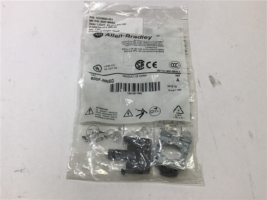 Allen-Bradley 800F-MN5G Green LED Pilot Light Ser A 120 V