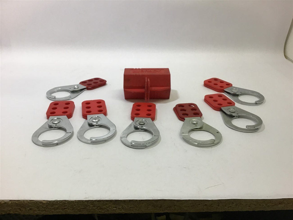 Brady Scissor-Action Lockout Hasp 6 Lock Steel Tagout Lot of 7 w/ 1 Plug LOTO