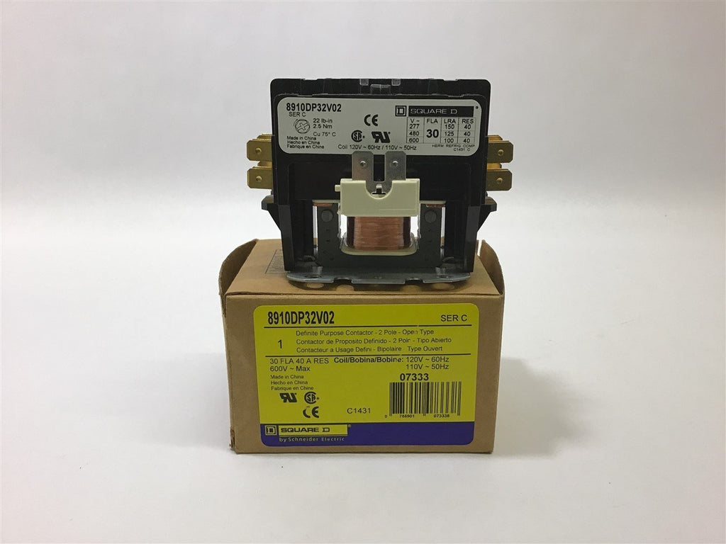 Square D 8910DP32V02 Definite Purpose Contactor 120 V 60 Hz Coil