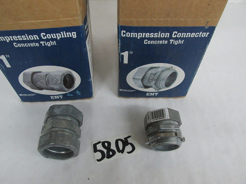 10 Pieces 1" Concrete Tight Steel Compression Connectors & 10 Piece 1" Couplings